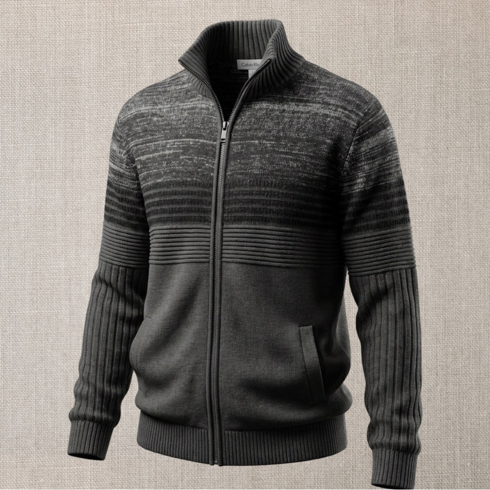 Men's Calvin Klein Knit Zipup Gray Sweater